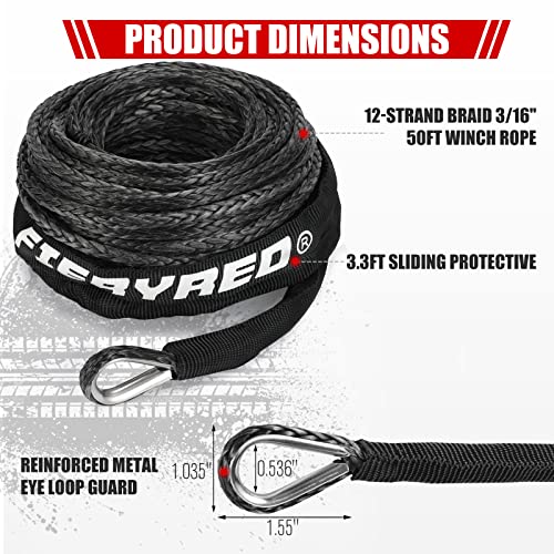 Ieryred 3/16” Winch Rope Cable,50 Ft 8500 Lbs Atv/Utv Synthetic Winch Rope, Winch Line Replacement With Protective Sleeve Suits For 3000 To 6000Lbs Winch, Orange/Black/Grey Available #TOP1