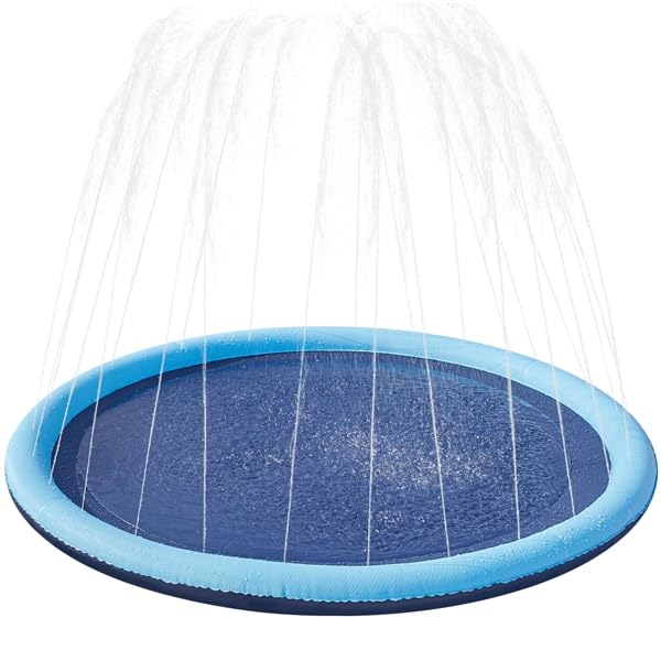 Yaheetech Piscina per Cani Gatti Pieghevole, Vasca da Bagno in PVC, Rigida, Portatile Antiscivolo, Piscinetta per Animali Domestici con Spruzzatore all'Aperto Giardino 170 x 8,5 cm Blu