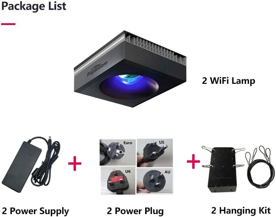 2 x PopBloom RL90 WiFi LED Aquarium Light 200w, Full Spectrum Marine Aquarium Light for 36"-48" SPS/LPS Coral Reef Growing Saltwater Fish Tanks (2 x RL90 with Hang Kit)