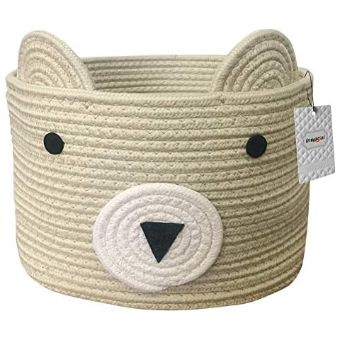 Inwagui Cotton Rope Laundry Storage Basket Baby Hamper Toy Organizer Bear Basket for Nursery Kid's Room - Brown Cover