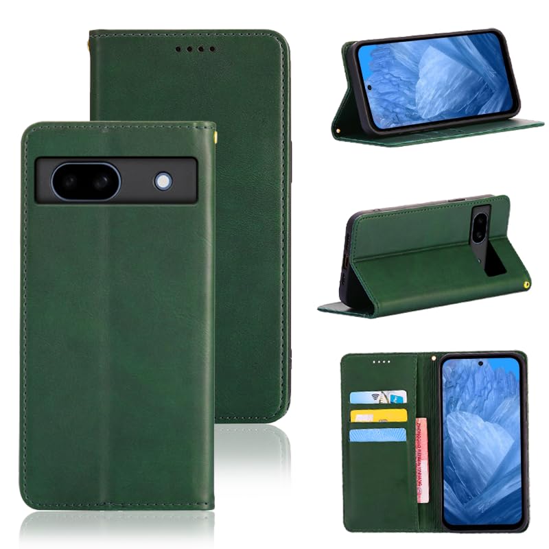 適用 Google Pixel 8a ケース 手帳型 グーグルピクセル8a 用 手帳型ケース Pixel8a 用 スマホケース カバー 手帳型 PUレザー カード収納 財布型 耐衝撃 ケース マグネット スタンド機能付き 5色(Google Pixel8a 用 ケース 手帳型) (濃い緑)