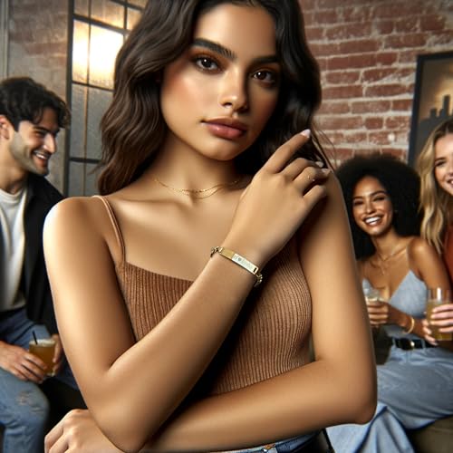 Tina&Co Personalized Stainless Steel Bracelets Name Bar Bracelet Custom Bracelet Gift For Mom Women-242