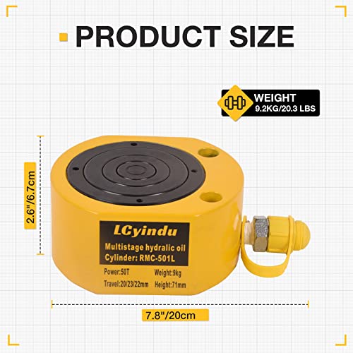 Image of 50T Hydraulic Cylinder Jack Ram 2.6 inch Stroke Solid Single Acting Multi-Section Stroke Hydraulic Ram Cylinder Hydraulic Lifting Jack Portable for Machinery, Bridge, RMC-501L
