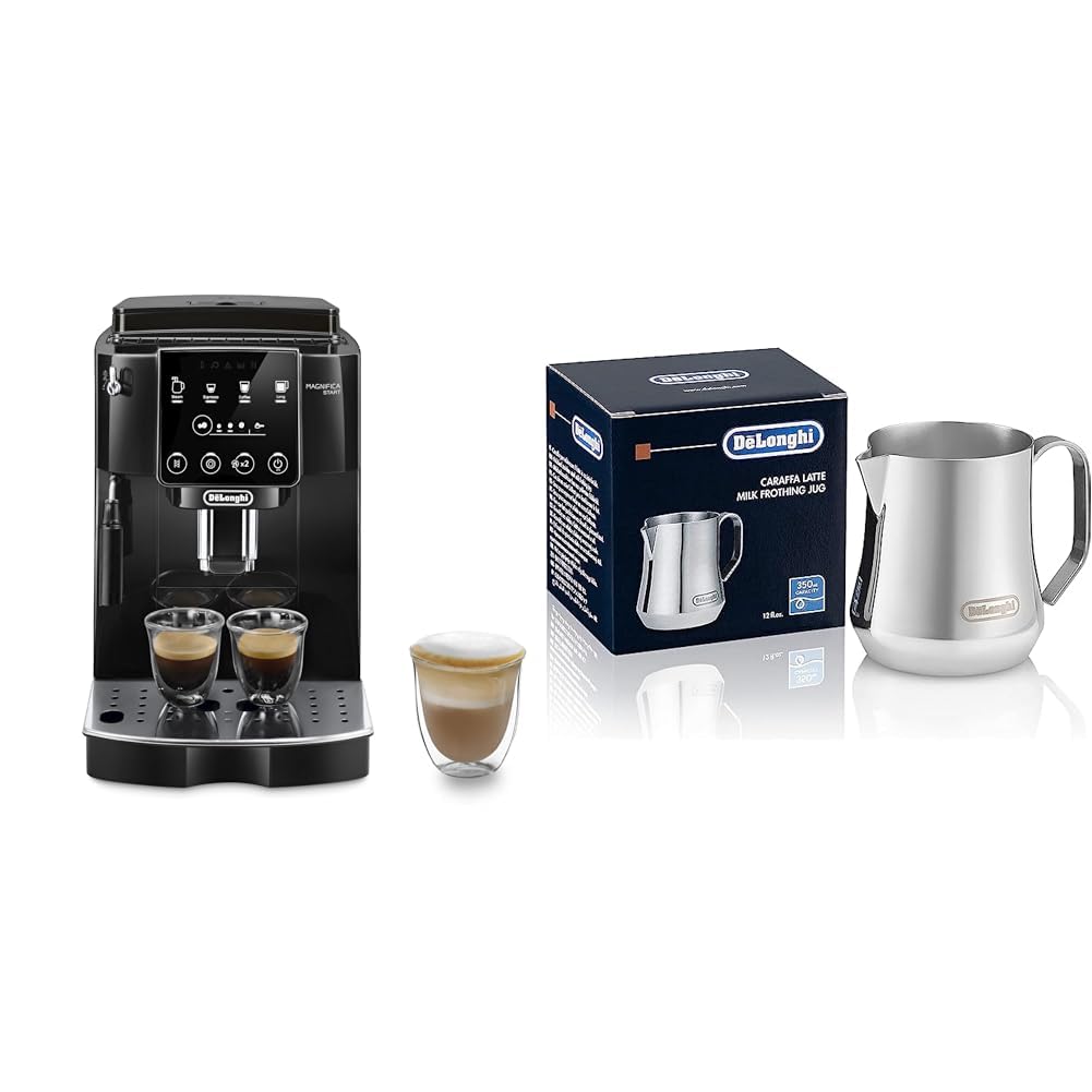 De'Longhi Magnifica Start ECAM222.20.B, Kaffeevollautomat mit Milchaufschäumdüse Milchkännchen DLSC060, 350 ml, Edelstahl