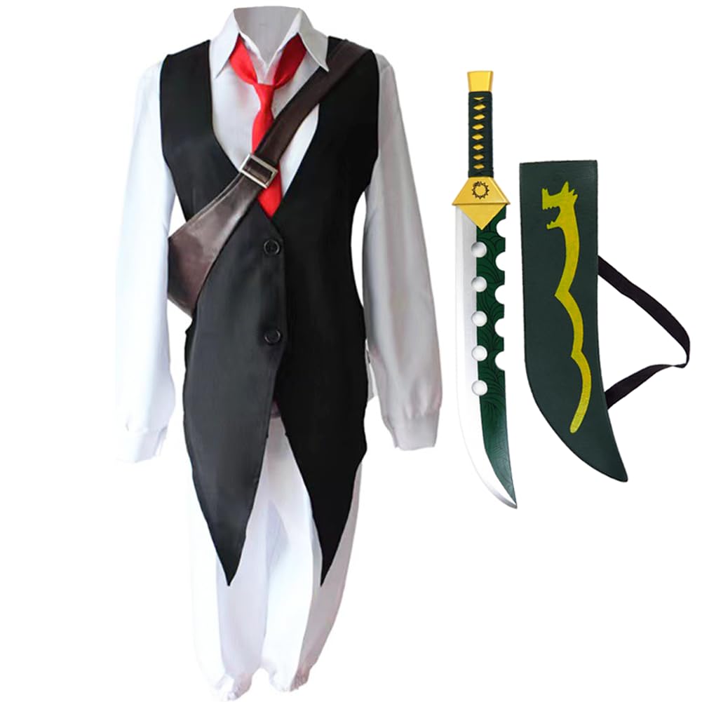 Meliodas kostium cosplay, pełny zestaw, spodnie z torbą na ramię, anime, Meliodas, rekwizyt, drewniany miecz, Halloween, karnawał, przyjęcie, stroje