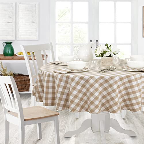 Home Bargains Plus Country Rustic Buffalo Plaid Cotton Fabric Tablecloth, Checkered Cottage Gingham Easy Care Tablecloth, 60” x 84” Oval, Sand