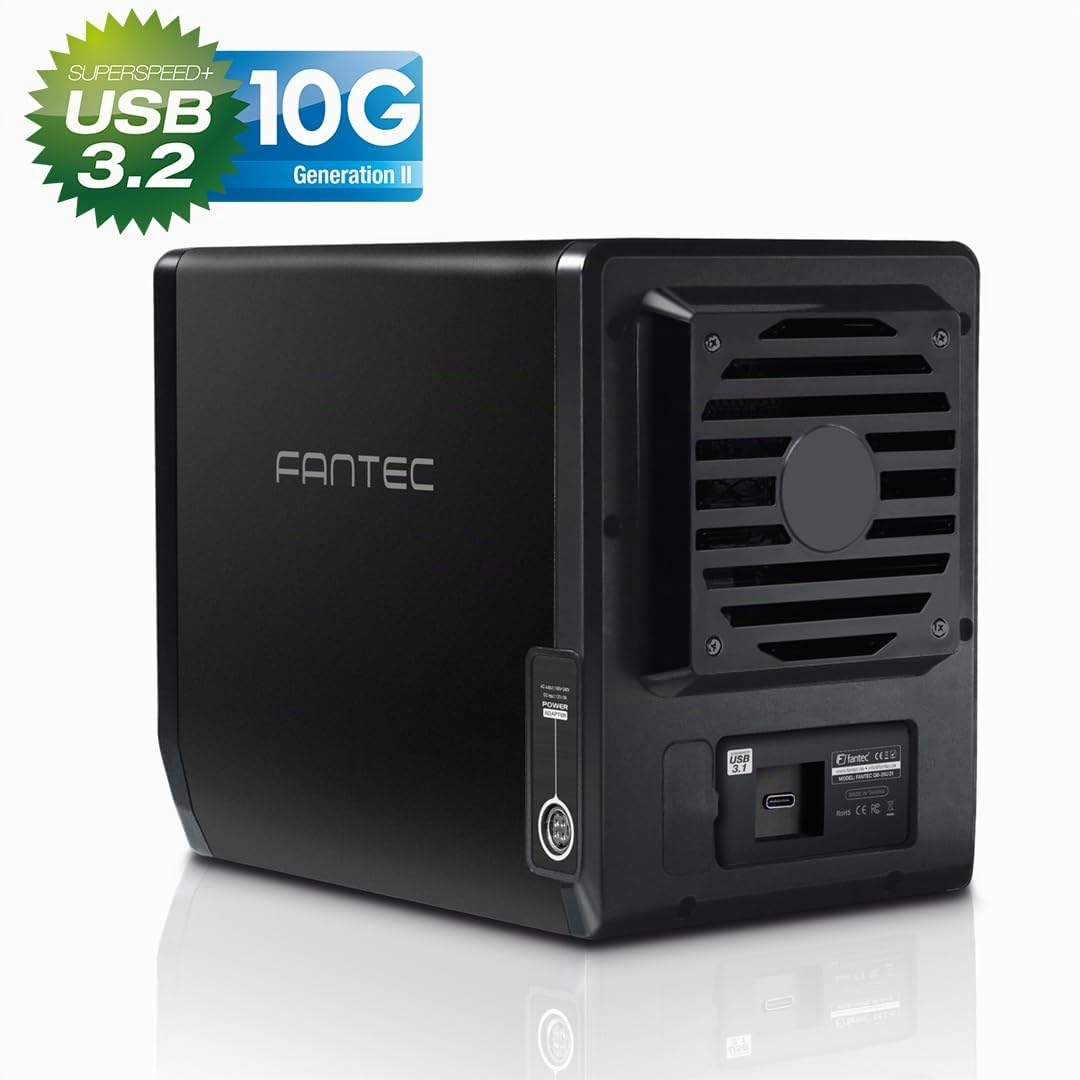 FANTEC QB-35U31 Externes 4-fach USB-C 3.1 Festplattengehäuse für SSD und Festplatten, 2,5 Zoll & 3,5 Zoll, 10Gbit/s, SATA, Automatik Lüfter, Metall, schwarz