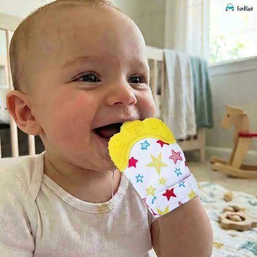 Image of FunBlast Baby Teething Mitten - Soft Silicone Teether Glove for Infants, BPA-Free, Safe & Comfortable Teething Toy for 3+ Months Babies, Toddlers, Infants (Yellow)