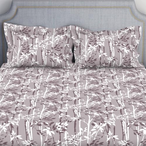 Image of Welspun 132 Tc 100% Cotton Bedsheet for Double Bed with 2 Pillow Cover | Breathable & Super Soft King Size Bedsheet |(274 X 274 CM) - Pink | Serene