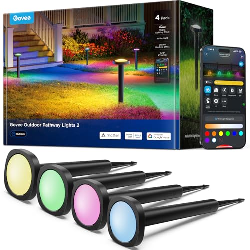 Image of Govee Outdoor Pathway Lights 2, IP66 Waterproof, 60+ Scene Modes | for Yard, Garage, Garden, Lawn, Outdoor Decor, Works with Alexa, Google Assistant, Matter, Wired 4 Pack