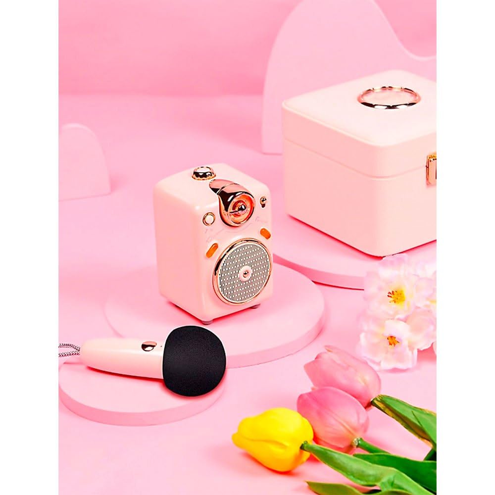 Divoom Fairy-OK Microfono Karaoke Portatile per Adulti/Bambini, Altoparlante Bluetooth con Microfono Palmare KTV, Dispositivo Karaoke per Feste a Casa Microfoni Dinamici per iOS/Android (Pink)