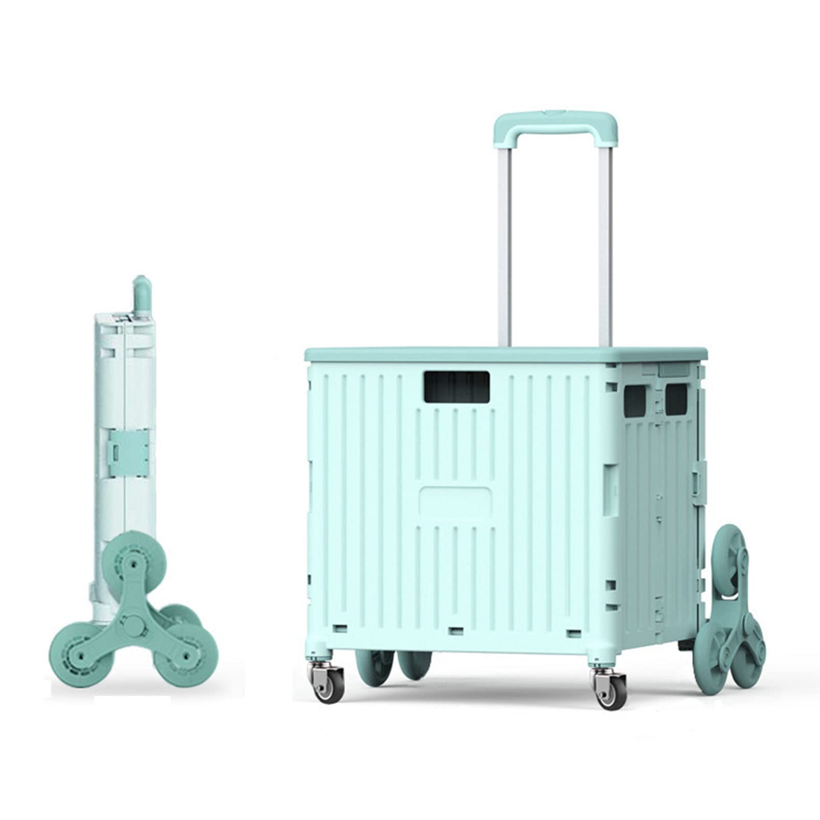 DCYEQRQ Foldable Utility Cart Portable with Lid and 8 Wheels Stair Climbing Collapsible Storage Cart - Wheeled Folding Shopping Trolley Push Pull Carts for Groceries
