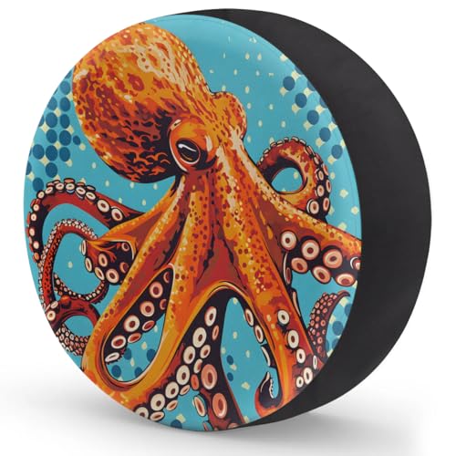 Image of Spare Tire Cover for RV Trailer, Octopus Tire Covers Universal Fit for Travel Trailer Camper Jeep RV SUV Truck Waterproof Wheel Cover (17 inch for Diameter 31 inch - 33 inch),A-91