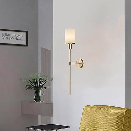 Miniatura 7 de Vintage Industrial Wall Sconce Antique Brass Long Arm Hardwired Marble Lamp E26E27 Base for Bedroom Living Room Hallway Stairs Bathroom(Gold)