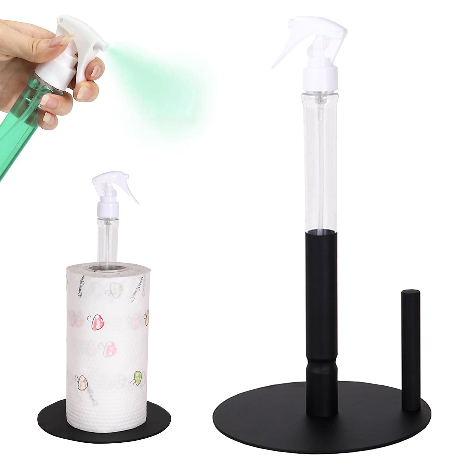Portarotolo da Cucina con Flacone Spray, Portatovaglioli da Tavola Autoportante, Porta Rotoli da Cucina Nero Opaco, Antiscivolo, Porta Rotolo di Carta Multifunzione per Cucina, Bagno