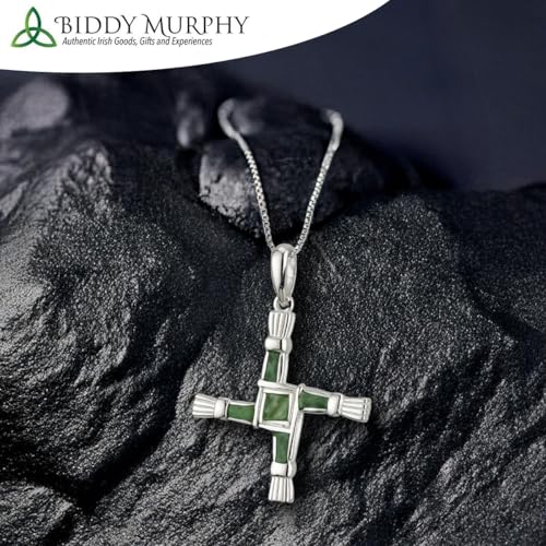 Biddy Murphy Saint Brigid Cross Sterling Silver Necklace for Women, Symbolizes Protection, Genuine Connemara Marble Inlay, Tarnish Resistant Rhodium 18" Chain, 7/8 x 1-1/4 inch2
