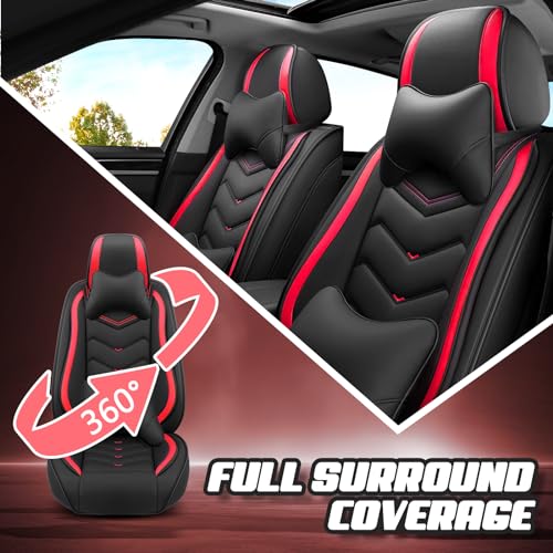 Image of ADERN Car Seat Covers for Jeep Wrangler 2000-2026, Premium Nappa Leather Car Seat Cover, Stylish Sport Seat Covers, Automobile Seat Cover Sets.(Luxury 5 Seats /Black Red)