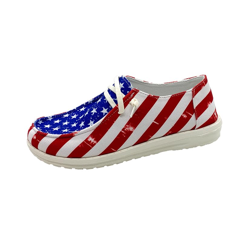 Women's Lace Up Loafers canvas shoes for women 4th of July Flag Print Fashion Sneaker Flat Casual Canvas Shoes - Main Image