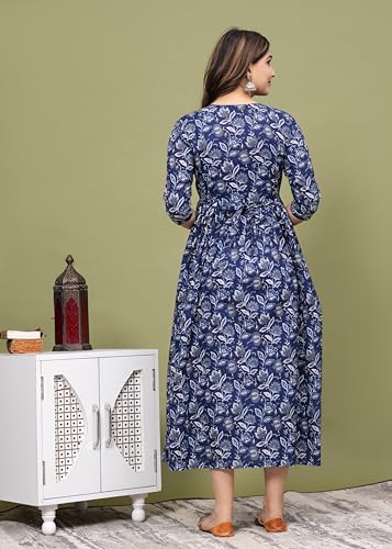 Image of Women's Feeding Kurta Cotton | Floral Anarkali Pregnancy Kurta with Nursing Zipper | Pre & Post Partum | Maternity Dresses | Mom to Be Gift