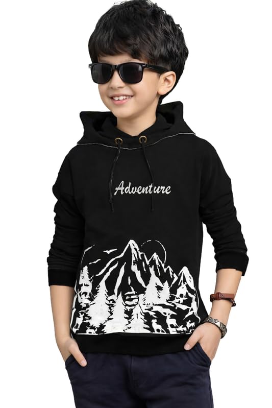 Image of Kids Boys & Girls Cotton Hooded Neck Full Sleeves Printed T-Shirt|Trendy Adventure Edition T Shirts for Kids