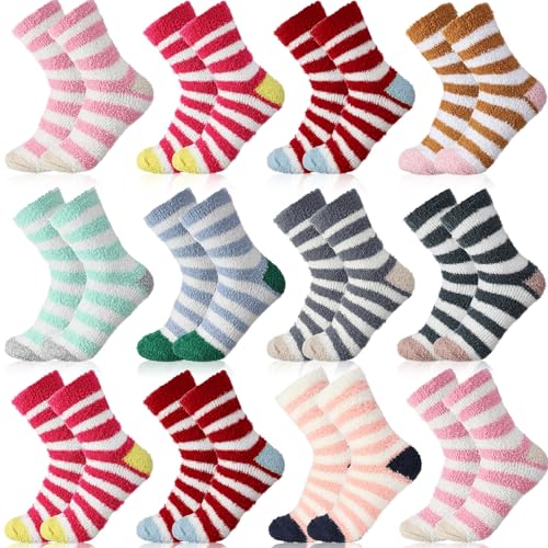 Image of Twistover 12 Pairs Fuzzy Socks Bulk for Women Warm Fluffy Winter Soft Sleep Slipper Socks for Home Outdoor Valentine's Day
