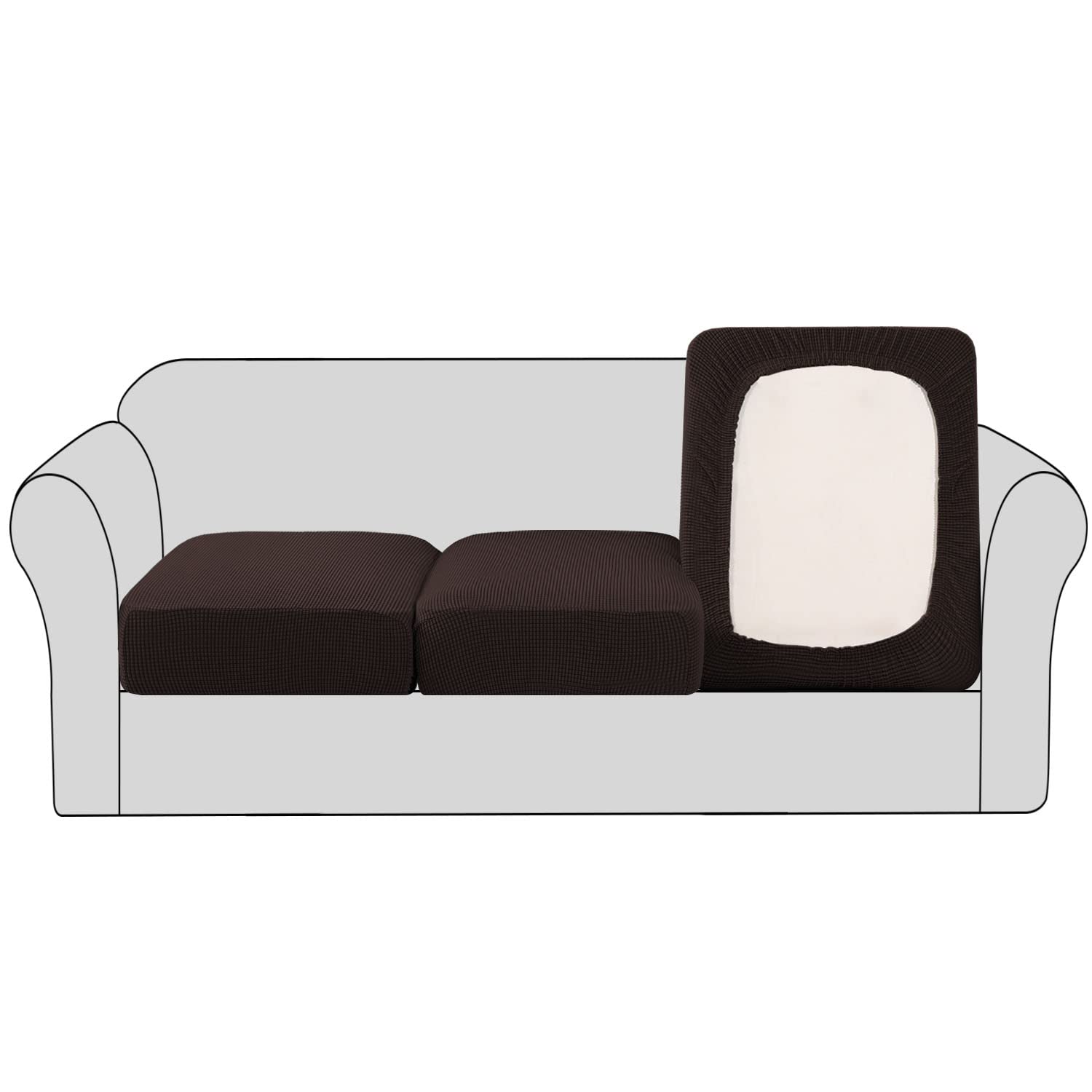 H.VERSAILTEX High Stretch Individual Seat Cushion Covers Sofa Slipcovers Couch Cushion Covers Sofa Covers Featuring Jacquard Textured Twill Fabric (3 Pack for 3 Cushion Sofa, Chocolate)