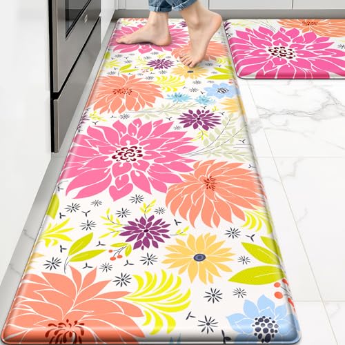 Image of KMAT Kitchen Mat, Heavy Duty Ergonomic Comfort Foam Standing Desk Mat, Cushioned Anti Fatigue Kitchen Rugs for Floor, Waterproof Non-Slip Mats and Rugs Set for Office, Laundry，17.3"x30"+17.3x59