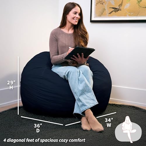 Image of Big Joe Fuf Medium Foam Filled Bean Bag Chair with Removable Cover, Cobalt Lenox, Durable Woven Polyester, 3 feet Big