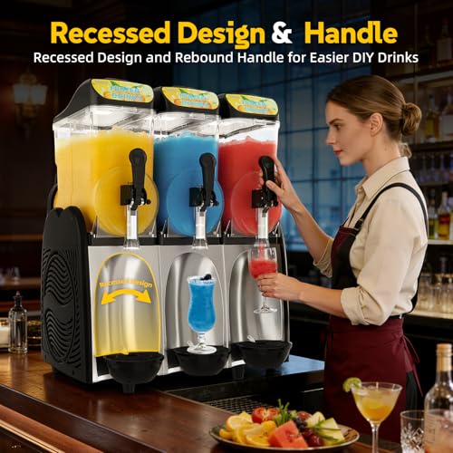 Image of 45L Commercial Slushie Machine, 3 Tank Margarita Machine 120 Grande Cups | 5-in-1 Slushie Machine with Auto Clean, 12 Gal LED Frozen Drink Machine for Bar Restaurant, Business, Party, Fast Cooling