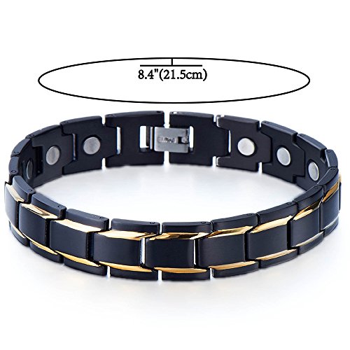 COOLSTEELANDBEYOND Magnetic Stainless Steel Mens Gold Black Power Element Bracelet with Magnets and Free Link Removal Kit2