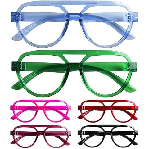 GUD Pilot Reading Glasses with Screwless Spring Hinges Metalless Women 6 Pack Oversized Stylish Readers Double Bridge +2.50 Cover