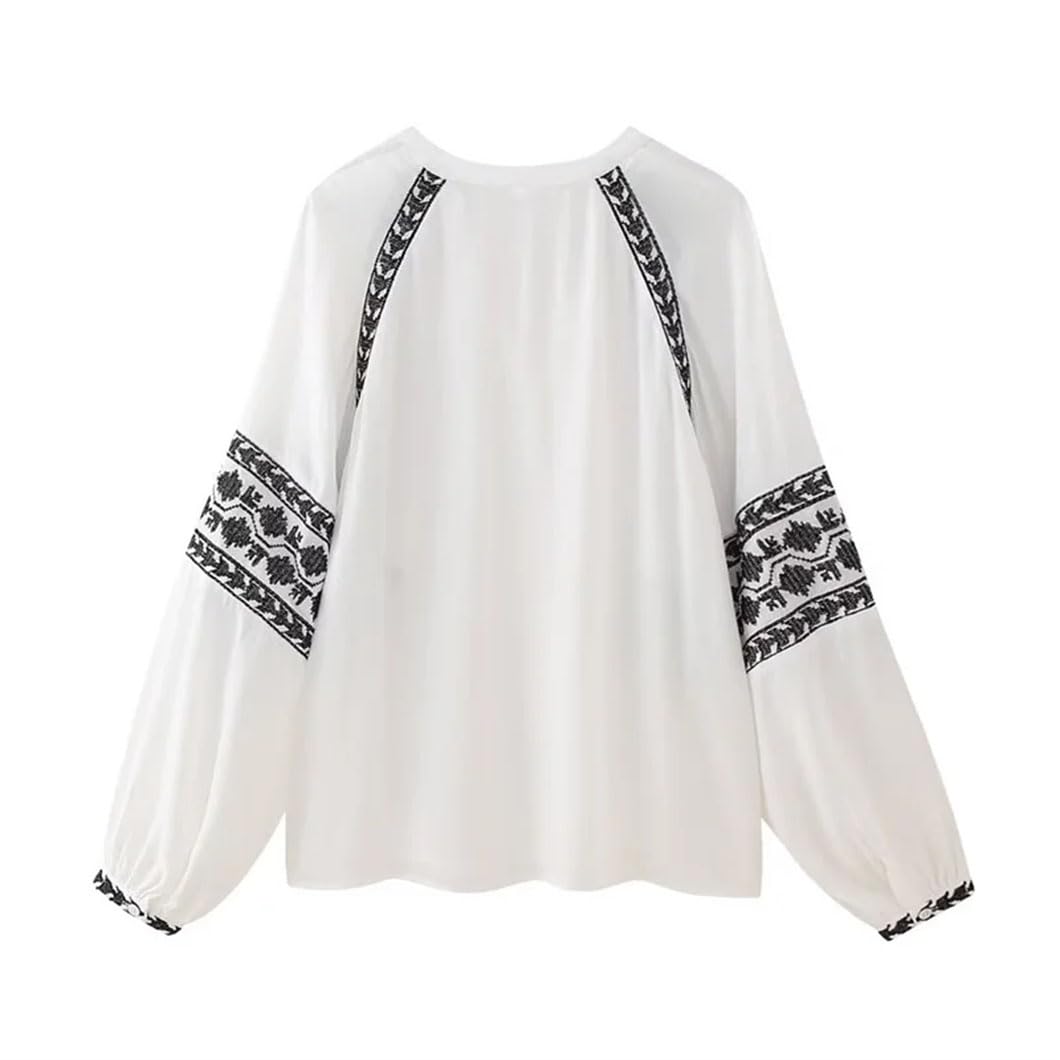 Chemisier à manches longues avec broderie brodée pour femme