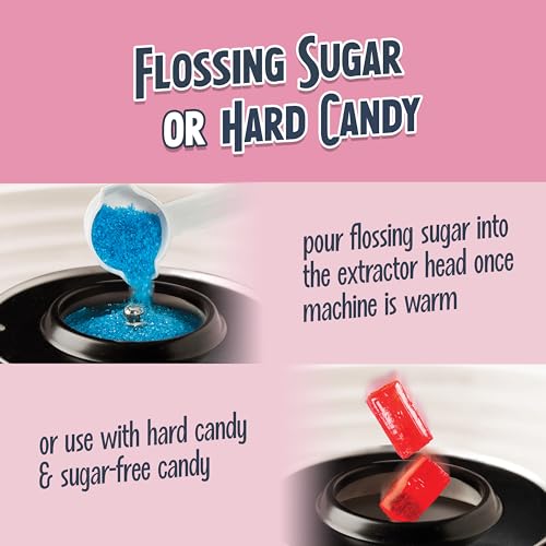 Image of Nostalgia Countertop Cotton Candy Machine - Use Normal or Sugar-Free Candy or Flossing Sugar - Includes 2 Reusable Cones and Measuring Scoop - Pink