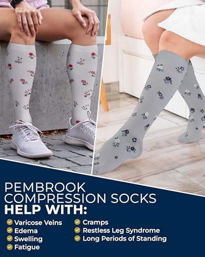 Image of Pembrook Light Compression Socks for Women - 3 Pairs | 8-15 mmHg Cotton Compression Socks for Pregnancy, Knee High Comfort