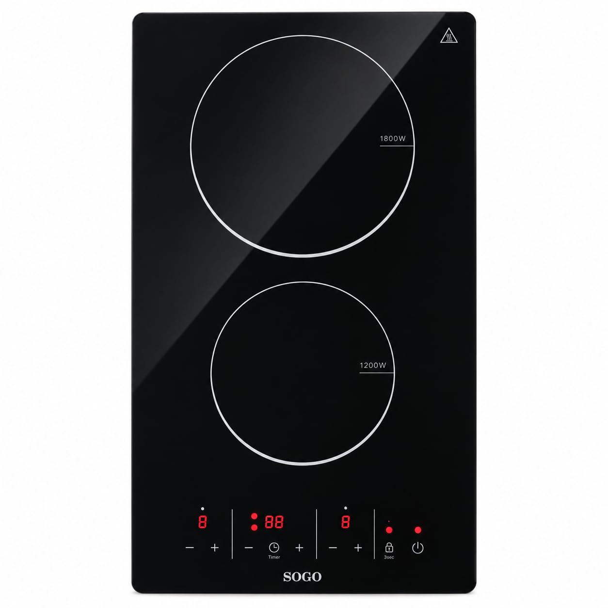 Placa Vitrocerámica 2 Zonas 3000W con Control Táctil – Cocina Eléctrica Empotrable, 9 Niveles de Potencia, Temporizador 99 min, Bloqueo Infantil y Apagado Automático
