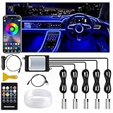 HAUZMENT アンビエントライト 車 ledテープライト、RGB 5IN1 USB式/シガー式電源対応 車内ライト、無限調色 調光可能 音反応変色 雰囲気、6M長さ調節、スマホアプリコントロール