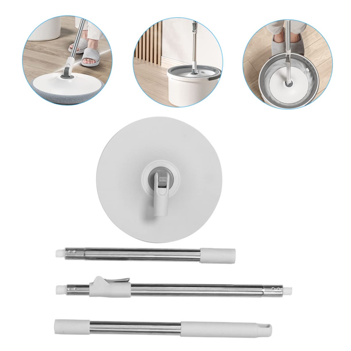 Mop Rotante per Pavimenti Secchio, Acciaio Inox e Plastica Bianco