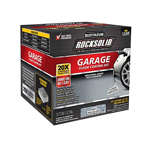 Image of Rust-Oleum 60003 RockSolid Polycuramine Garage Floor Coating, 1 Car Kit, High Gloss Gray