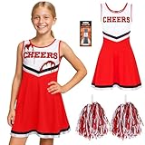 Disfraz de Animadora Zombie para Niña con Tubo de Sangre Falsa - Traje de Cheerleader Americana con Pompones - Disfraz de Halloween de Colegiala Zombi para Fiestas Infantiles