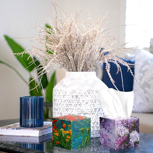 Image of Fourluoo 12 Pack Spring Mixed Floral Facial Tissues Colorful Floral Cube Face Boxes 600 Sheets 3 Ply Small Square Tissues Bulk for Summer Christmas Car Bedroom Supplies