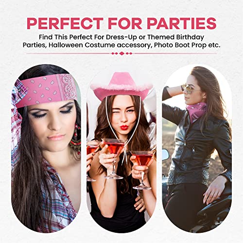 Cosmic Chameleon Pink Boa Cowboy Hat With Paisely Bandana, Rodeo Princess Cowboy Hat For Dress-Up Bachelorette Parties Halloweens & Play Costume #TOP5