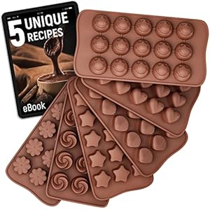 Chocolate Molds Silicone Set – 6 pk + Free Recipes Ebook – Food Grade Candy Molds Silicone – Easy to Use Non-Stick Silicone Molds for Candy