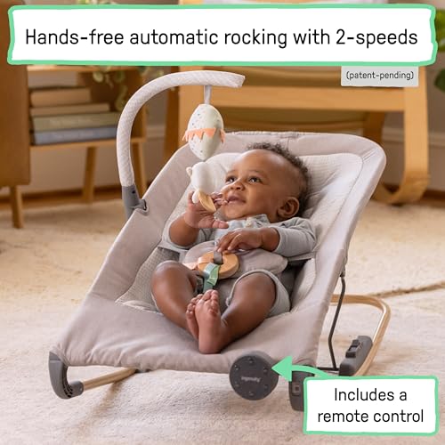 ingenuity keep inmotion automatic baby rocker seat with remote control for vibration music amp volume control premium materials 0-6m - soulful skies