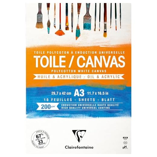 Clairefontaine 975208C - Un bloc encollé de 10 toiles prêtes à peindre 29,7x42 cm 200g, Cosmos Blanc