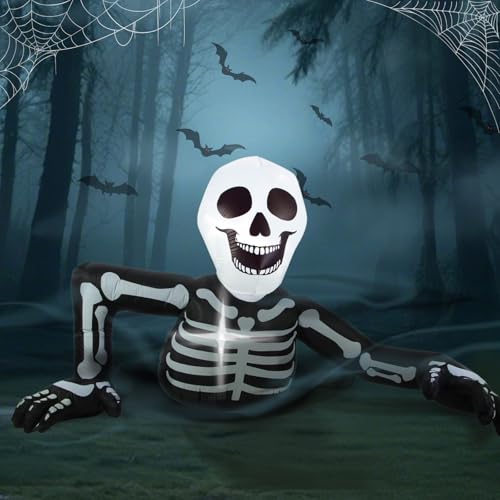 7.5FT Long Halloween Inflatables Skeleton Outdoor Decorations Blowup Yard Decor with Built-in LED Lights Scary Decoration for Holiday Party Lawn Garden Yard Porch Home Outside Indoor