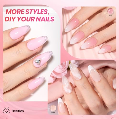 Image of Beetles Jelly Gel Nail Polish Set - 6 Colors Neutral Sheer Milky White Nude Pink Gel Polish Kit Translucent Soak off UV French Nail Art Manicure Gift for Women Girls