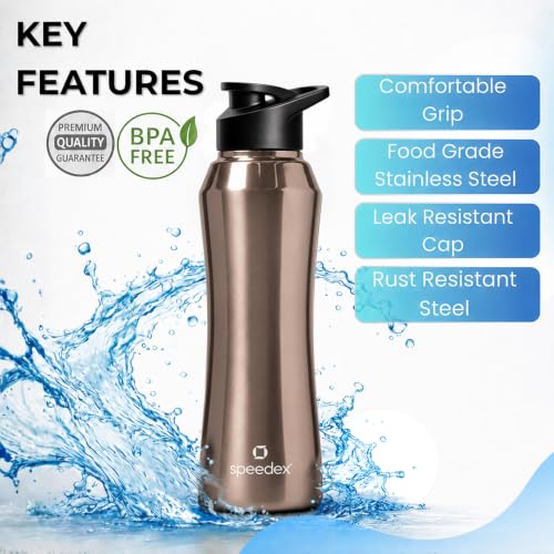 Image of Speedex Stainless Steel Water Bottle 1 Ltr, 1000 ml Metal Bottle For Daily, Office, School, Gym, Travel Use for Men, Women, Kids, Adults-Leak Proof Sipper Cap, BIS Approved, Copper Gold, Set of 3
