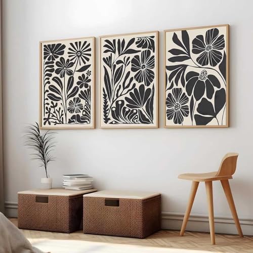 Image of kotart Abstract Botanical Art Home Decoration Painting | Floral Paintings With Frame For Living Room Bed Room Hotel Wall Decor Digital Reprint Set of 3 (13X17 inch)