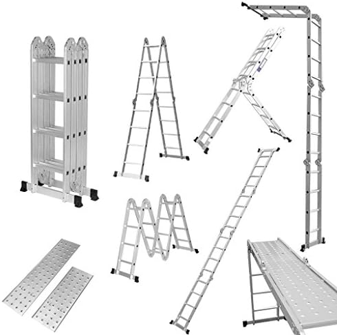 Luisladders 15.5FT Multi-Purpose Aluminium Extendable Ladder Holds up to 330lbs Includes 2 Iron Plates EN 131 Standard GS Certified GLT36M