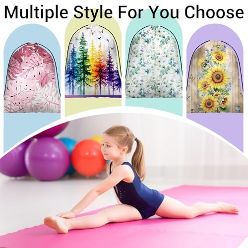 Image of Colorful Trees Gymnastics Drawstring Bag Small Gymnastics Pouch Bag for Gymnasts Dancer Holding